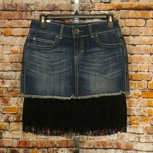 Fringe Denim Skirt Rock 47 NWT